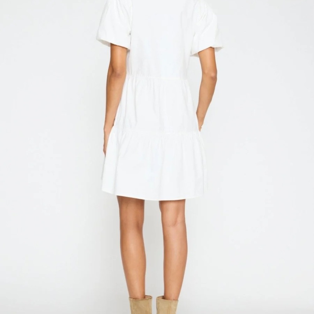 NWT Brochu Walker Havana Mini Dress White Tiered Puff Sleeve Button Front Large - Picture 5 of 16